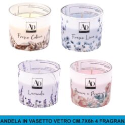 CANDELA IN VASETTO VETRO CM.7X6h 4 FRAGRANZE