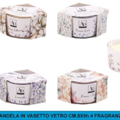 CANDELA IN VASETTO VETRO CM.8X5h 4 FRAGRANZE
