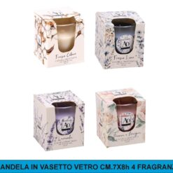 CANDELA IN VASETTO VETRO CM.7X8h 4 FRAGRANZE