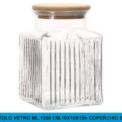 BARATTOLO VETRO ML.1200 CM.10X10X15h COPERCHIO BAMBOO