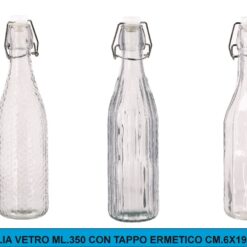 BOTTIGLIA VETRO ML.350 CON TAPPO ERMETICO CM.6X19,5h 3 ASS.
