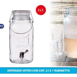 DISPENSER VETRO BIBITE CON COPERCHIO LT.3 + RUBINETTO