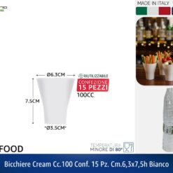 BICCHIERE CREAM CC.100 CONF. 15 PZ. CM.6,3X7,5h BIANCO