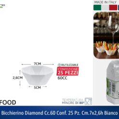 BICCHIERINO DIAMOND CC.60 CONF. 25 PZ. CM.7X2,6h BIANCO
