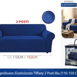 COPRIDIVANO ELASTICIZZATO TIFFANY DA CM.110 A CM.150 2 POSTI BLU