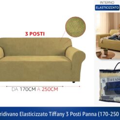 COPRIDIVANO ELASTICIZZATO TIFFANY DA CM.170 A CM.250 3 POSTI PANNA