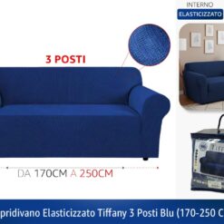 COPRIDIVANO ELASTICIZZATO TIFFANY DA CM.170 A CM.250 3 POSTI BLU