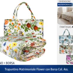 TRAPUNTINO MATRIMONIALE FLOWER CON BORSA COL. ASS.