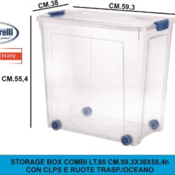STORAGE BOX COMBI LT.85 CM.59,3X38X55,4h CON CLPS E RUOTE TRASP./OCEANO