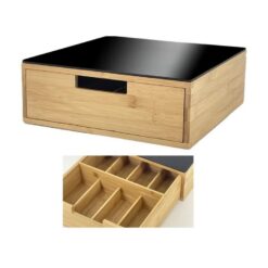 PORTACIALDE CON CASSETTO CM.31,5X30X10,5h BAMBOO BLACK GLASS