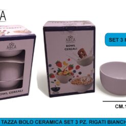 TAZZA BOLO CERAMICA SET 3 PZ. RIGATI BIANCHI