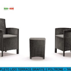 COMPLETO LIDO TERRACE GRAFITE 2 POLTRONE + TAVOLINO