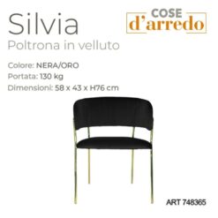 POLTRONA NERA SILVIA CON PIEDI ORO CM.58X43X76h