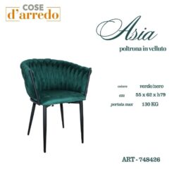 POLTRONA IN VELLUTO ASIA VERDE CON PIEDI NERI CM.55X62X79h