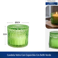 CANDELA VETRO CON COPERCHIO CM.9X9h VERDE