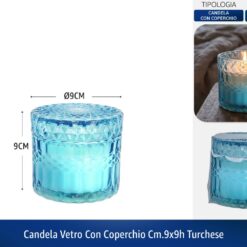 CANDELA VETRO CON COPERCHIO CM.9X9h TURCHESE