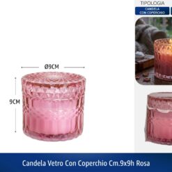 CANDELA VETRO CON COPERCHIO CM.9X9h ROSA