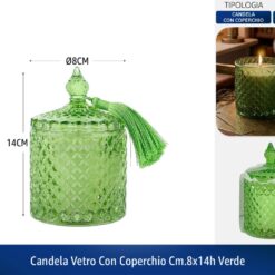 CANDELA VETRO CON COPERCHIO CM.8X14h VERDE