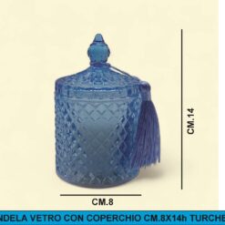 CANDELA VETRO CON COPERCHIO CM.8X14h TURCHESE