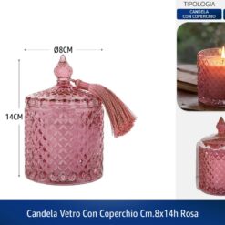 CANDELA VETRO CON COPERCHIO CM.8X14h ROSA