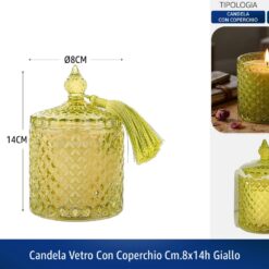 CANDELA VETRO CON COPERCHIO CM.8X14h GIALLO