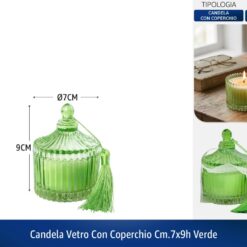 CANDELA VETRO CON COPERCHIO CM.7X9h VERDE