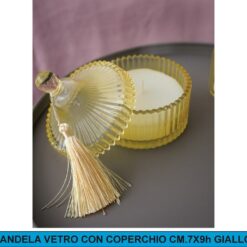 CANDELA VETRO CON COPERCHIO CM.7X9h GIALLO
