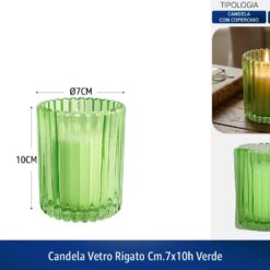 CANDELA VETRO RIGATO CM.7X10h VERDE