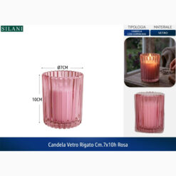 CANDELA VETRO RIGATO CM.7X10h ROSA