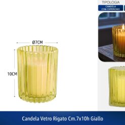 CANDELA VETRO RIGATO CM.7X10h GIALLO