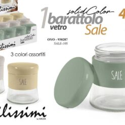 BARATTOLO VETRO ML.400 CM.9X10h SALE OYO COL. ASS.