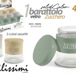 BARATTOLO VETRO ML.400 CM.9X10h ZUCCHERO OYO COL. ASS.