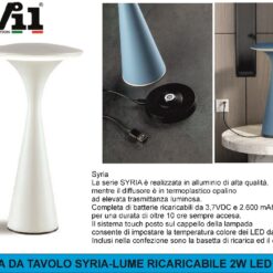 LAMPADA DA TAVOLO SYRIA-LUME RICARICABILE 2W LED BIANCO CCT3