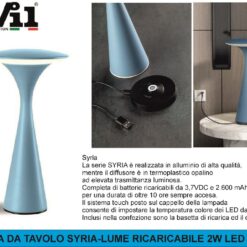 LAMPADA DA TAVOLO SYRIA-LUME RICARICABILE 2W LED AZZURRO CCT3