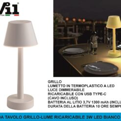 LAMPADA DA TAVOLO GRILLO-LUME RICARICABILE 3W LED BIANCO CCT3+RGB