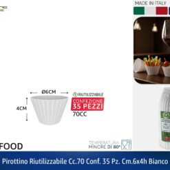 PIROTTINO RIUTILIZZABILE CC.70 CONF. 35 PZ. CM.6X4h BIANCO