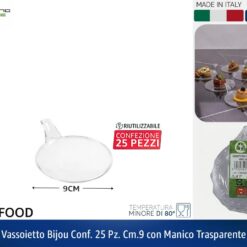 VASSOIETTO BIJOU CONF. 25 PZ. CM.9 CON MANICO TRASPARENTE