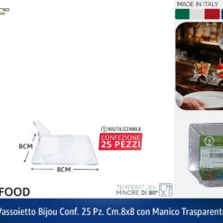 VASSOIETTO BIJOU CONF. 25 PZ. CM.8X8 CON MANICO TRASPARENTE