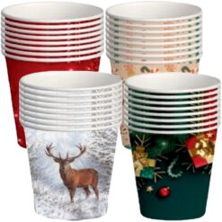 Bicchieri Carta 50pz di Natale 100% Bio Monouso Natalizi Usa e Getta Grandi 75ml