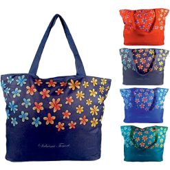 Borsa Mare Donna Doppio Manico a Spalla con Zip Cerniera Decorazione con Fiori