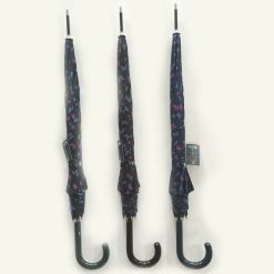 OMBRELLO PONGE APERTURA AUTOMATICA FANTASIA FARFALLE TINTA SCURA MANICO COLORATO