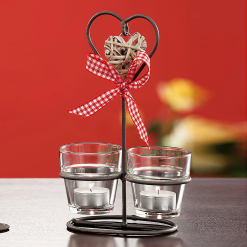 Portacandela Centrotavola da 2 Candele in Metallo con Bicchierini Vetro Tealight