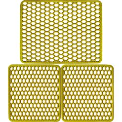 Set 3 Tappetini Forati Coprilavello Tappeto per Lavello Scolapiatti Giallo