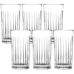 Set 6 Pz. Bicchieri Grandi Lunghi Timeless HB in Vetro da Tavola Rilievo 440 ml