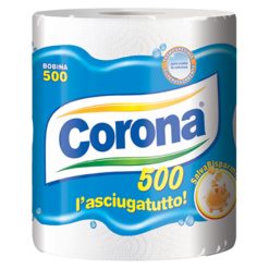 Rotolone Asciugatutto Corona 500 Strappi – 2 Veli, 750 g, Super Assorbente, Made in Italy
