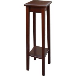 Colonnina Alzata Piedistallo in Legno Noce a 2 Piani Tavolino Alto 24×24×77h cm