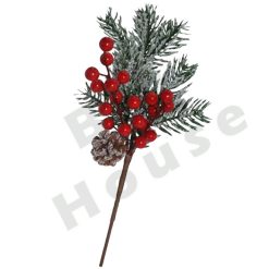 Decorazioni Natalizie Composizione Ramo Bacche Rosse Neve Albero di Natale 34 cm