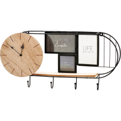 Orologio Analogico con Lancette da Muro Parete 3 Portafoto 4 Portachiavi Mensola