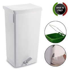 Pattumiera Bidone con Pedale Grande Cestino dei Rifiuti Bianco + Reggisacco 60 L