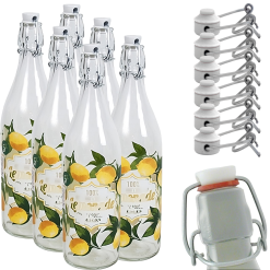 Set 6 Bottiglie Vetro con Tappo Ermetico Acqua Limonata Succo Limone Limoncello